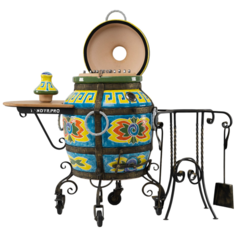 Эксклюзивный тандыр ЭкоТандыр Эллада (с механизмом открывания крышки, с одним столиком, на колесах) дровяной