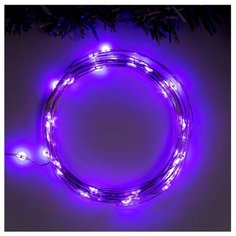 Гирлянда "Нить" 5 м роса, IP20, серебристая нить, 50 LED, свечение фиолетовое, 2 режима, 3 х AA Luazon Lighting