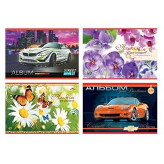 Альбом для рисования, А4, 40 листов, скоба, обложка офсет, апплика, 202х285 мм, "Автомобили/Цветы", С1184 7 шт.