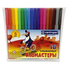 Фломастеры 18 цветов CENTROPEN "Пингвины", смываемые, вентилируемый колпачок, 7790/18ET, 7 7790 1886 2 шт.