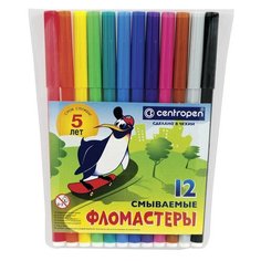 Фломастеры 12 цветов CENTROPEN "Пингвины", смываемые, вентилируемый колпачок, 7790/12ET, 7 7790 1286 3 шт.