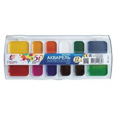 Краски акварельные с увеличенными кюветами ЛУЧ "Классика Юбилейная", 12 цветов, медовые, 30С 1928-08 5 шт.