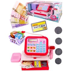 Игровой набор кассовый аппарат Y24050007, магазин, касса, сканер, микрофон, банковская карта, банкноты, монеты, корзинка с продуктами, 26х14х10 см Zhorya