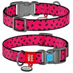 WauDog Ошейник для собак Nylon с QR паспортом, рисунок "Арбуз", пластиковый фастекс (ширина 20 мм, длина 24-40 см)
