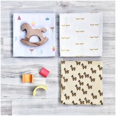 Многоразовая пеленка Mjolk трикотаж 120x85, с принтом, Глазки/Лошадки/Игрушки, 3 шт.