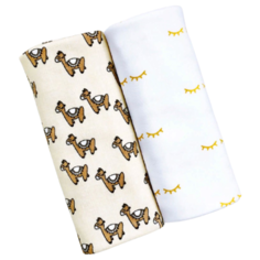 Многоразовая пеленка Mjolk трикотаж 120x85, с принтом, лошадки/глазки, 2 шт.