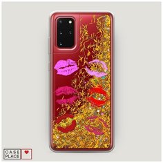 Чехол Жидкий с блестками Samsung Galaxy S20 Plus Поцелуи помада Case Place
