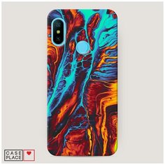 Чехол Пластиковый Xiaomi Redmi 6 Pro Желто-голубой флюид Case Place
