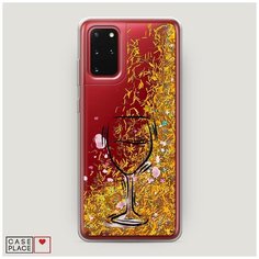 Чехол Жидкий с блестками Samsung Galaxy S20 Plus Бокал набросок Case Place