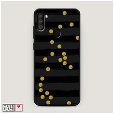 Чехол силиконовый Матовый Samsung Galaxy A11 Черные полоски с золотыми кружками Case Place