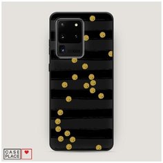 Чехол силиконовый Матовый Samsung Galaxy S20 Ultra Черные полоски с золотыми кружками Case Place