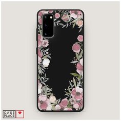 Чехол силиконовый Матовый Samsung Galaxy S20 Розовая цветочная рамка Case Place