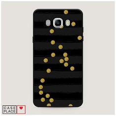 Чехол силиконовый Матовый Samsung Galaxy J7 2016 Черные полоски с золотыми кружками Case Place