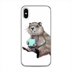 Силиконовый чехол "Бобер с кружкой" на Apple iPhone XS (10S) / Айфон Икс Эс Case Place