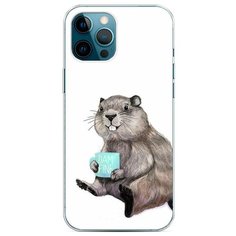 Силиконовый чехол "Бобер с кружкой" на Apple iPhone 12 Pro Max / Айфон 12 Про Макс Case Place