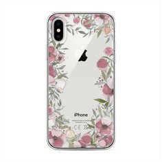 Силиконовый чехол "Розовая цветочная рамка" на Apple iPhone X (10) / Айфон Икс (Десять) Case Place