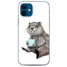 Силиконовый чехол "Бобер с кружкой" на Apple iPhone 12 / Айфон 12 Case Place