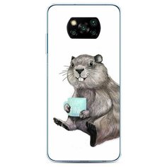 Силиконовый чехол "Бобер с кружкой" на Xiaomi Poco X3 NFC / Сяоми Поко X3 NFC Case Place