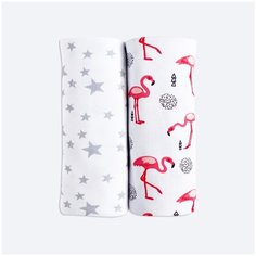 Многоразовая пеленка Mjolk трикотаж 80x80, с принтом, фламинго/звёзды, 2 шт.
