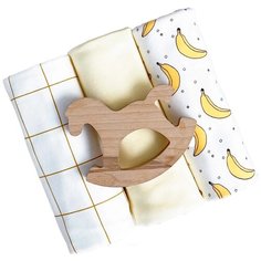 Многоразовая пеленка Mjolk трикотаж 120x85, с принтом, бананы/клетка/light yellow, 3 шт.