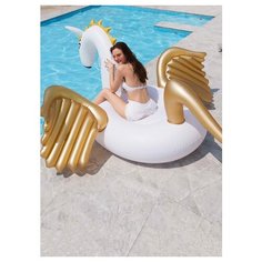 Надувной матрас для плавания "Бело-золотой Пегас" (240*240*120 см) All Kigurumi