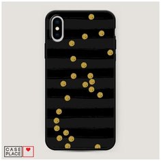 Чехол силиконовый Матовый iPhone XS Max (10S Max) Черные полоски с золотыми кружками Case Place