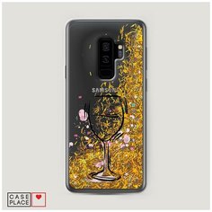 Чехол Жидкий с блестками Samsung Galaxy S9 Plus Бокал набросок Case Place