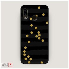Чехол силиконовый Матовый Samsung Galaxy A20 Черные полоски с золотыми кружками Case Place