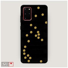 Чехол силиконовый Матовый Samsung Galaxy S20 Plus Черные полоски с золотыми кружками Case Place