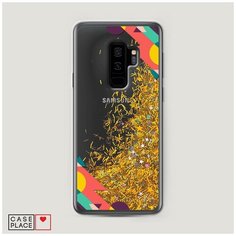 Чехол Жидкий с блестками Samsung Galaxy S9 Plus Цветная геометрическая рамка Case Place