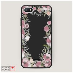 Чехол силиконовый Матовый Xiaomi Redmi 6A Розовая цветочная рамка Case Place