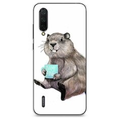Силиконовый чехол "Бобер с кружкой" на Xiaomi Mi CC9 / Сяоми Ми СС9 Case Place