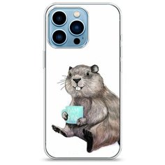 Силиконовый чехол "Бобер с кружкой" на Apple iPhone 13 Pro / Айфон 13 Про Case Place