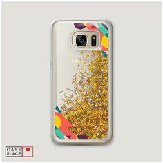 Чехол Жидкий с блестками Samsung Galaxy S6 edge Цветная геометрическая рамка Case Place