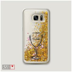 Чехол Жидкий с блестками Samsung Galaxy S6 edge Бокал набросок Case Place