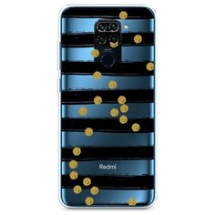 Силиконовый чехол "Черные полоски с золотыми кружками" на Xiaomi Redmi Note 9 / Сяоми Редми Нот 9 Case Place