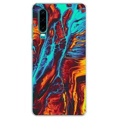 Силиконовый чехол "Желто-голубой флюид" на Huawei P30 / Хуавей П30 Case Place