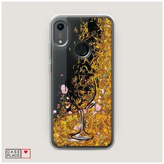 Жидкий чехол с блестками "Бокал набросок" на Huawei Y6s / Хуавей Y6s Case Place