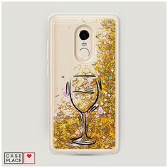 Чехол Жидкий с блестками Xiaomi Redmi Note 4 Бокал набросок Case Place
