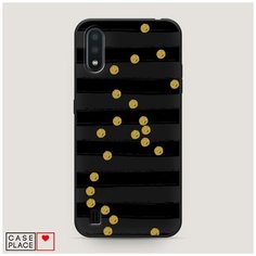 Чехол силиконовый Матовый Samsung Galaxy A01 Черные полоски с золотыми кружками Case Place