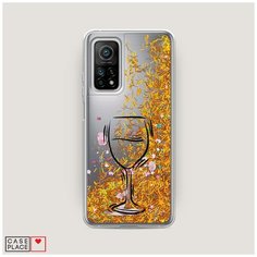 Чехол Жидкий с блестками Xiaomi Mi 10T Pro Бокал набросок Case Place