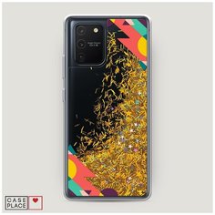 Чехол Жидкий с блестками Samsung Galaxy A91 Цветная геометрическая рамка Case Place