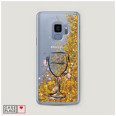 Чехол Жидкий с блестками Samsung Galaxy S9 Бокал набросок Case Place