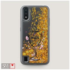 Чехол Жидкий с блестками Samsung Galaxy A01 Бокал набросок Case Place