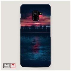Чехол Пластиковый Samsung Galaxy A8 Plus 2018 Лодка в закате Case Place