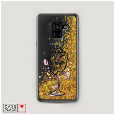 Чехол Жидкий с блестками Samsung Galaxy A8 2018 Бокал набросок Case Place