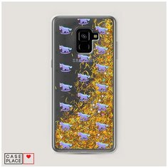 Чехол Жидкий с блестками Samsung Galaxy A8 Plus 2018 Качели-единороги фон Case Place
