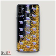 Чехол Жидкий с блестками Samsung Galaxy A20s Качели-единороги фон Case Place