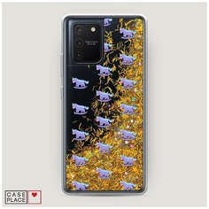 Чехол Жидкий с блестками Samsung Galaxy S10 Lite Качели-единороги фон Case Place