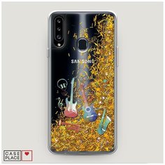 Чехол Жидкий с блестками Samsung Galaxy A20s Музыкальные инструменты градиент Case Place